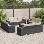 Set mobilier de grădină cu perne, 13 piese, negru, poliratan GartenMobel Dekor