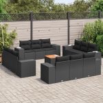 Set mobilier de grădină cu perne, 13 piese, negru, poliratan GartenMobel Dekor