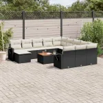 Set mobilier de grădină cu perne, 13 piese, negru, poliratan GartenMobel Dekor