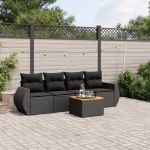 Set mobilier de grădină cu perne, 5 piese, negru, poliratan GartenMobel Dekor