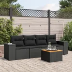 Set mobilier de grădină cu perne, 5 piese, negru, poliratan GartenMobel Dekor