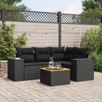 Set mobilier de grădină cu perne, 5 piese, negru, poliratan GartenMobel Dekor