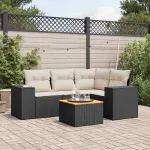 Set mobilier de grădină cu perne, 5 piese, negru, poliratan GartenMobel Dekor