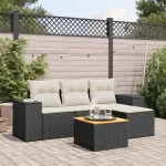 Set mobilier de grădină cu perne, 5 piese, negru, poliratan GartenMobel Dekor