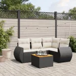 Set mobilier de grădină cu perne, 5 piese, negru, poliratan GartenMobel Dekor