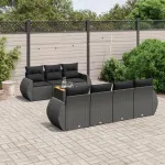 Set mobilier de grădină cu perne, 8 piese, negru, poliratan GartenMobel Dekor