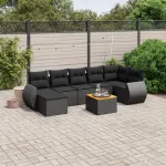 Set mobilier de grădină cu perne, 8 piese, negru, poliratan GartenMobel Dekor