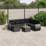 Set mobilier de grădină cu perne, 8 piese, negru, poliratan GartenMobel Dekor