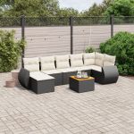 Set mobilier de grădină cu perne, 8 piese, negru, poliratan GartenMobel Dekor