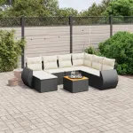 Set mobilier de grădină cu perne, 8 piese, negru, poliratan GartenMobel Dekor