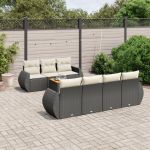 Set mobilier de grădină cu perne, 8 piese, negru, poliratan GartenMobel Dekor