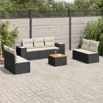 Set mobilier de grădină cu perne, 8 piese, negru, poliratan GartenMobel Dekor