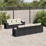 Set mobilier de grădină cu perne, 8 piese, negru, poliratan GartenMobel Dekor