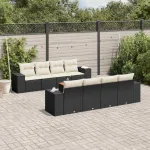Set mobilier de grădină cu perne, 9 piese, negru, poliratan GartenMobel Dekor