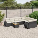 Set mobilier de grădină cu perne, 9 piese, negru, poliratan GartenMobel Dekor