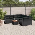 Set mobilier de grădină cu perne, 9 piese, negru, poliratan GartenMobel Dekor