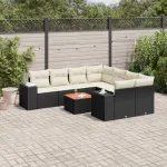 Set mobilier de grădină cu perne, 9 piese, negru, poliratan GartenMobel Dekor