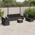 Set mobilier de grădină cu perne, 9 piese, negru, poliratan GartenMobel Dekor