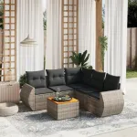Set mobilier grădină cu perne, 6 piese, gri, poliratan GartenMobel Dekor