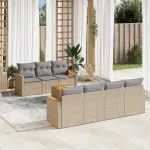 Set canapele de grădină, 8 piese, cu perne, bej, poliratan GartenMobel Dekor