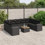 Set canapele de grădină cu perne, 10 piese, negru, poliratan GartenMobel Dekor