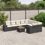 Set canapele de grădină cu perne, 10 piese, negru, poliratan GartenMobel Dekor