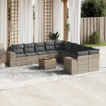 Set canapele de grădină cu perne, 11 piese, gri, poliratan GartenMobel Dekor