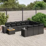 Set canapele de grădină cu perne, 11 piese, negru, poliratan GartenMobel Dekor