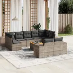 Set mobilier de grădină cu perne, 10 piese, gri, poliratan GartenMobel Dekor