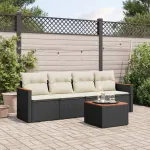 Set mobilier de grădină cu perne, 5 piese, negru, poliratan GartenMobel Dekor