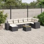 Set mobilier de grădină cu perne, 8 piese, negru, poliratan GartenMobel Dekor