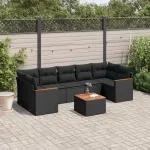 Set mobilier de grădină cu perne, 8 piese, negru, poliratan GartenMobel Dekor