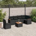 Set canapele de grădină cu perne, 7 piese, negru, poliratan GartenMobel Dekor