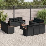 Set mobilier de grădină cu perne, 13 piese, negru, poliratan GartenMobel Dekor