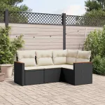 Set mobilier de grădină cu perne, 4 piese, negru, poliratan GartenMobel Dekor