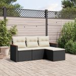 Set mobilier de grădină cu perne, 4 piese, negru, poliratan GartenMobel Dekor