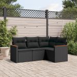 Set mobilier de grădină cu perne, 4 piese, negru, poliratan GartenMobel Dekor