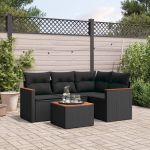 Set mobilier de grădină cu perne, 5 piese, negru, poliratan GartenMobel Dekor