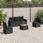 Set mobilier de grădină cu perne, 6 piese, negru, poliratan GartenMobel Dekor