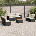 Set mobilier de grădină cu perne, 8 piese, negru, poliratan GartenMobel Dekor