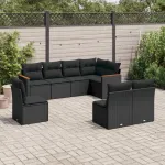 Set mobilier de grădină cu perne, 8 piese, negru, poliratan GartenMobel Dekor