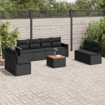 Set mobilier de grădină cu perne, 9 piese, negru, poliratan GartenMobel Dekor