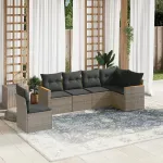 Set mobilier grădină cu perne, 6 piese, gri, poliratan GartenMobel Dekor