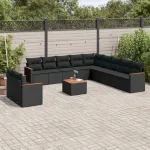 Set canapele de grădină, 12 piese, cu perne, negru, poliratan GartenMobel Dekor