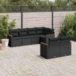 Set canapele de grădină cu perne, 7 piese, negru, poliratan GartenMobel Dekor