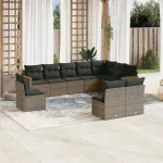 Set mobilier de grădină cu perne, 10 piese, gri, poliratan GartenMobel Dekor
