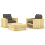 Set mobilier de grădină cu perne, 3 piese, lemn de pin tratat GartenMobel Dekor