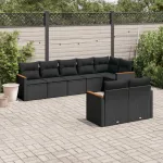 Set mobilier de grădină cu perne, 8 piese, negru, poliratan GartenMobel Dekor