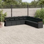 Set mobilier de grădină cu perne, 9 piese, negru, poliratan GartenMobel Dekor