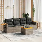 Set canapea de grădină cu perne, 5 piese, gri, poliratan GartenMobel Dekor